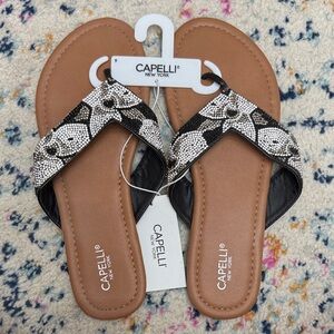 Capelli of New York Women's Black and Silver Beaded Sandals